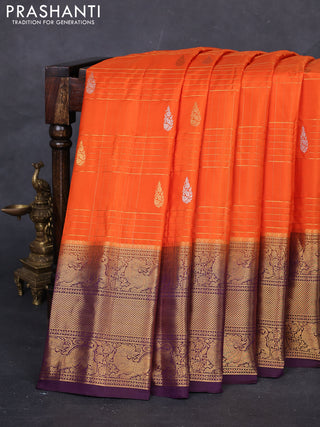 Orange & Purple Gadwal Silk - Checks