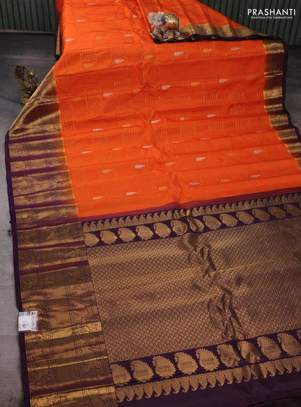 Orange & Purple Gadwal Silk - Checks