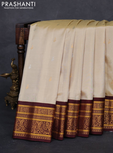 Beige & Maroon Gadwal Silk - Buttas