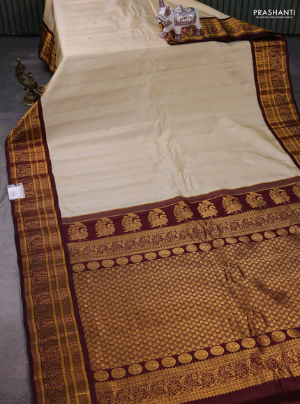 Beige & Maroon Gadwal Silk - Buttas
