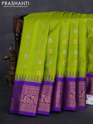 Lime Green & Violet Gadwal Silk - Buttas