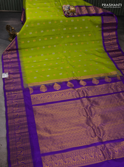 Lime Green & Violet Gadwal Silk - Buttas