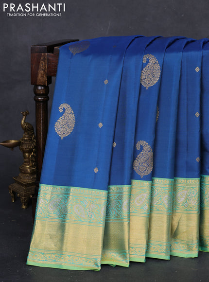 Peacock Blue & Teal Green Gadwal Silk - Buttas