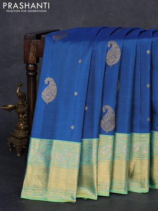 Peacock Blue & Teal Green Gadwal Silk - Buttas
