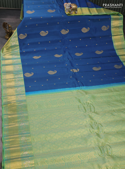 Peacock Blue & Teal Green Gadwal Silk - Buttas