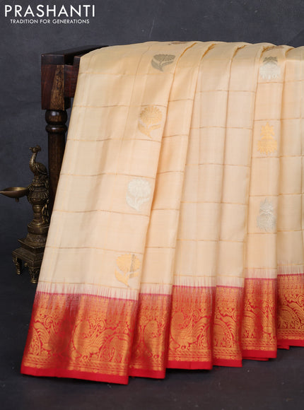Pale Yellow & Red Gadwal Silk - Checks
