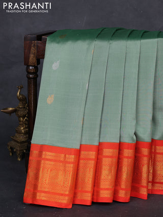 Pastel Green & Orange Gadwal Silk - Buttas