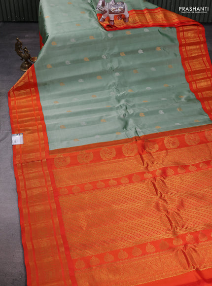 Pastel Green & Orange Gadwal Silk - Buttas