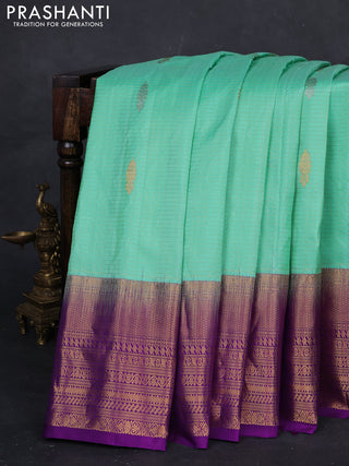Teal Green & Magenta Pink Gadwal Silk - Checks