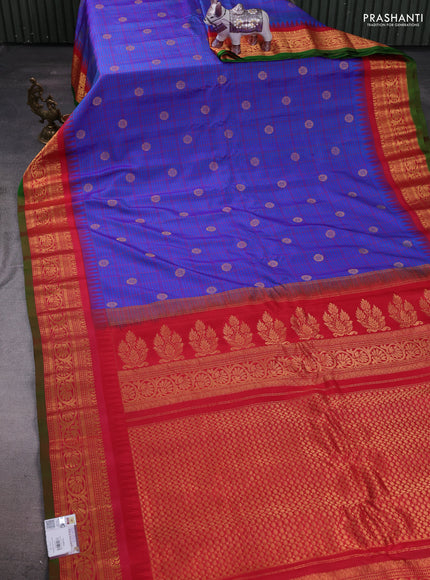 Blue & Red Gadwal Silk - Checks