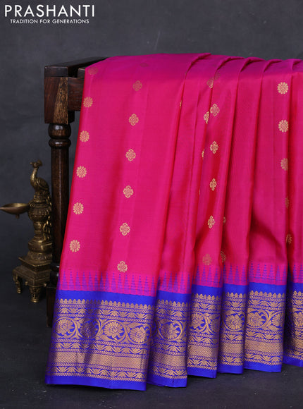 Pink & Blue Gadwal Silk - Buttas