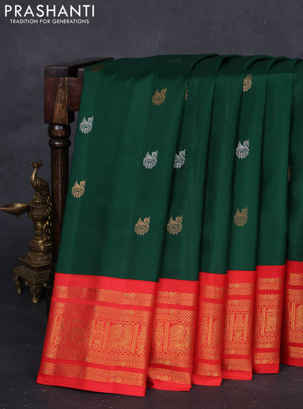 Green & Red Gadwal Silk - Buttas