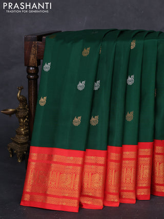 Green & Red Gadwal Silk - Buttas