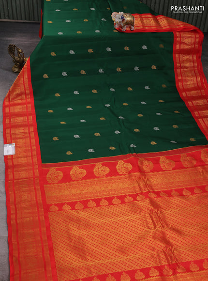 Green & Red Gadwal Silk - Buttas