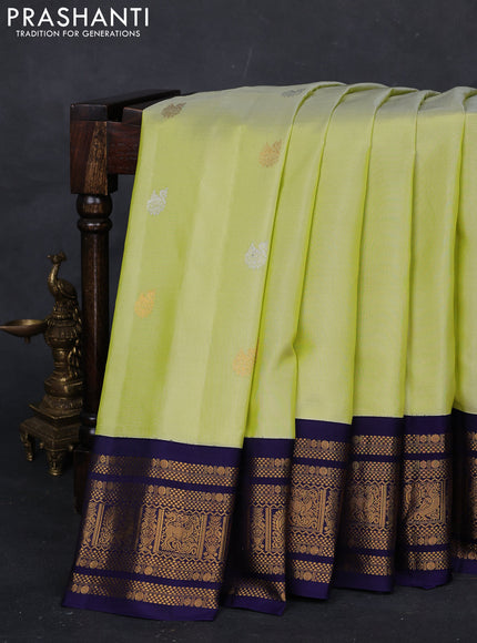 Pista Green & Navy Blue Gadwal Silk - Buttas