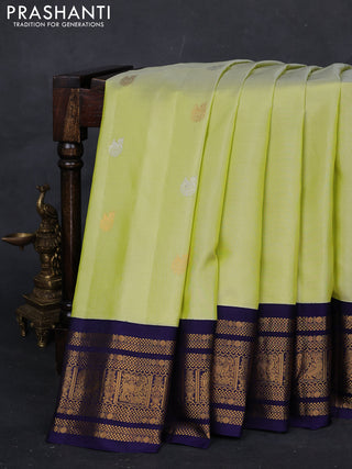 Pista Green & Navy Blue Gadwal Silk - Buttas