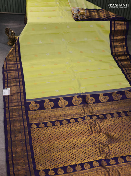 Pista Green & Navy Blue Gadwal Silk - Buttas