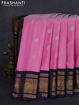 Pink & Navy Blue Gadwal Silk - Buttas