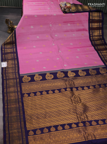Pink & Navy Blue Gadwal Silk - Buttas