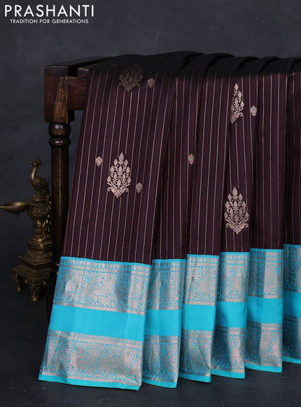 Coffee Brown & Teal Blue Gadwal Silk Saree