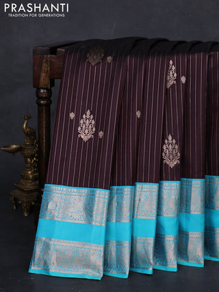 Coffee Brown & Teal Blue Gadwal Silk Saree