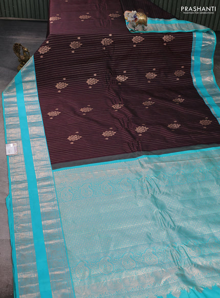 Coffee Brown & Teal Blue Gadwal Silk Saree