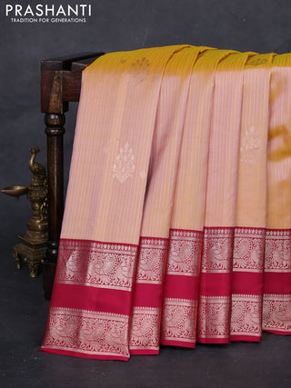 Pale Orange & Maroon Gadwal Silk Saree