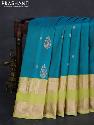 Teal Green & Pista Green Gadwal Silk - Buttas
