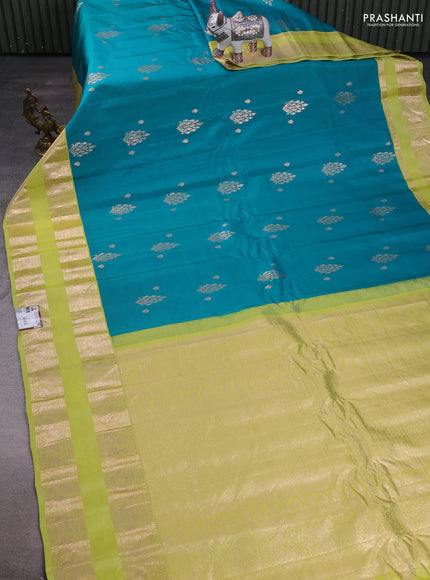 Teal Green & Pista Green Gadwal Silk - Buttas