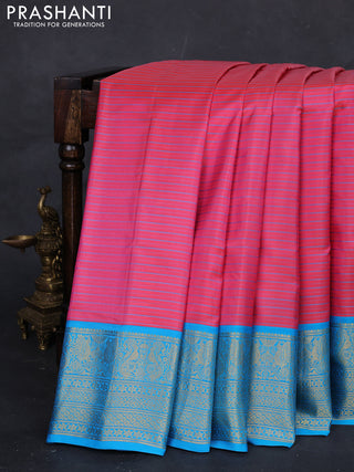 Peach Pink & Cs Blue Gadwal Silk Saree