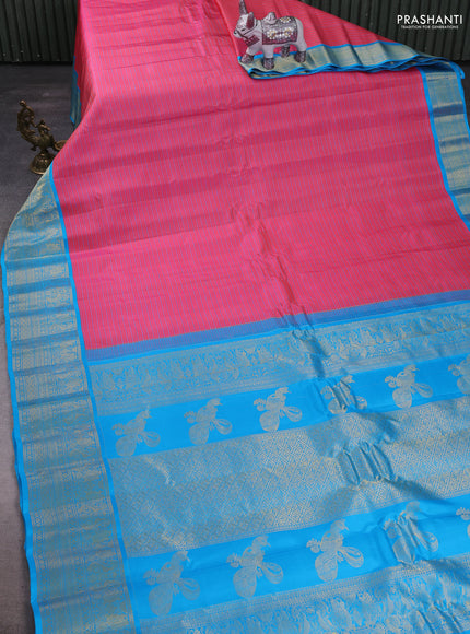 Peach Pink & Cs Blue Gadwal Silk Saree