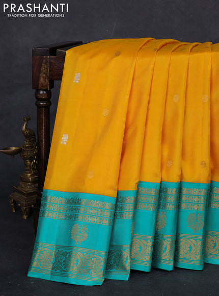 Yellow & Teal Green Gadwal Silk - Buttas