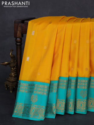 Yellow & Teal Green Gadwal Silk - Buttas