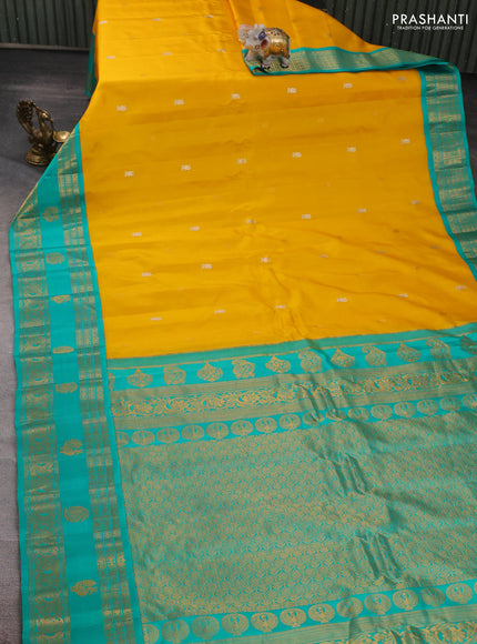 Yellow & Teal Green Gadwal Silk - Buttas