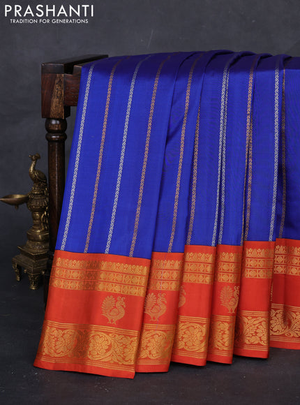 Blue & Orange Gadwal Silk Saree