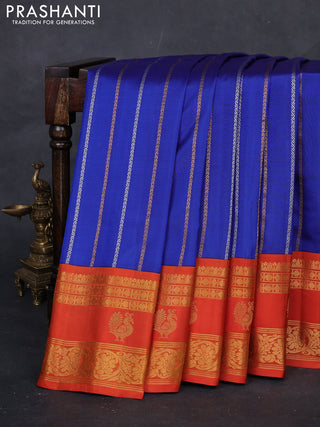 Blue & Orange Gadwal Silk Saree