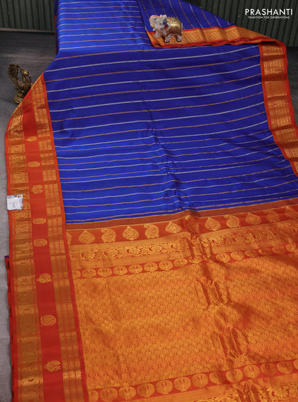 Blue & Orange Gadwal Silk Saree
