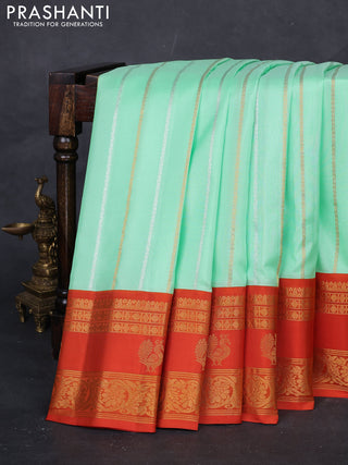 Teal Green & Rust Gadwal Silk Saree