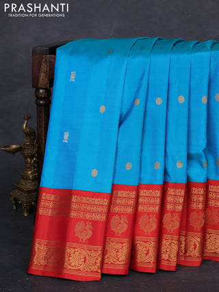Cs Blue & Red Gadwal Silk -Buttas