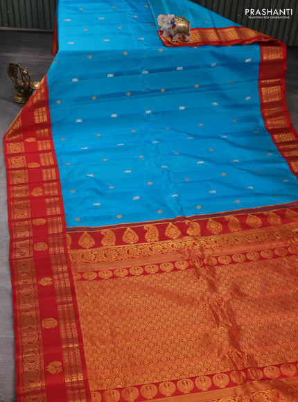 Cs Blue & Red Gadwal Silk -Buttas