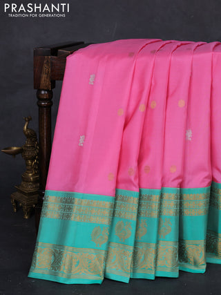 Pink & Teal Green Gadwal Silk - Buttas