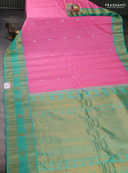 Pink & Teal Green Gadwal Silk - Buttas