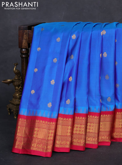 Blue & Pink Gadwal Silk - Buttas