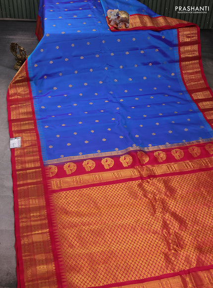 Blue & Pink Gadwal Silk - Buttas