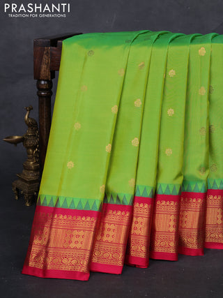Lime Green & Pink Gadwal Silk - Buttas