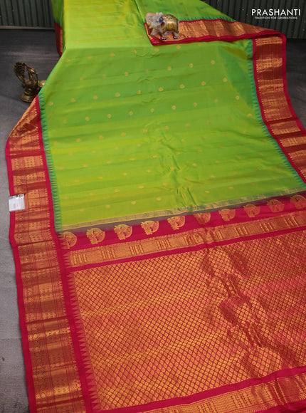 Lime Green & Pink Gadwal Silk - Buttas