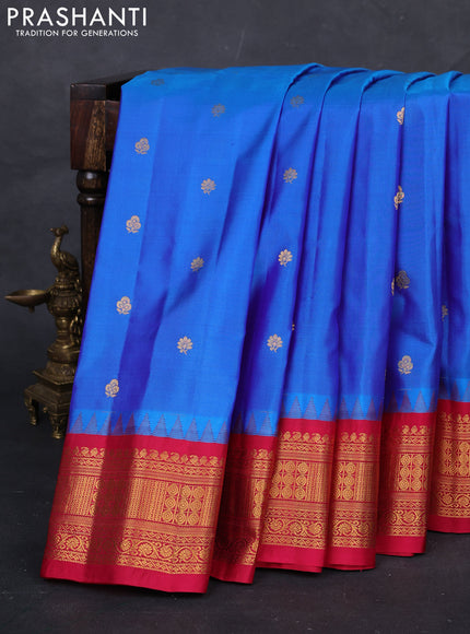 Blue & Red Gadwal Silk - Buttas
