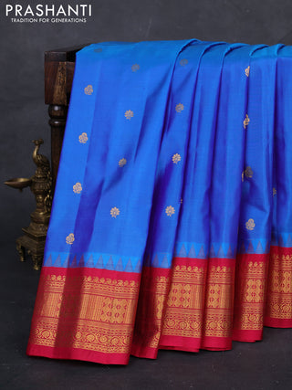 Blue & Red Gadwal Silk - Buttas