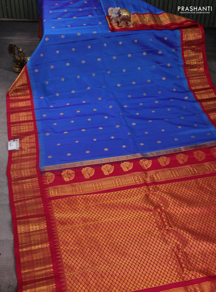 Blue & Red Gadwal Silk - Buttas