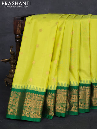 Fluorescent Green & Green Gadwal Silk - Buttas